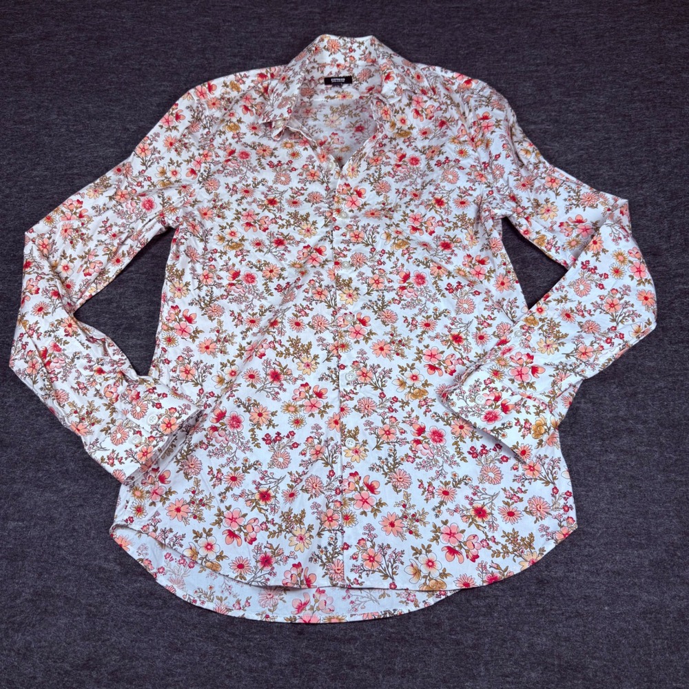 Express Extra Slim Floral Button Down Shirt Womens Small Long Sleeve‎